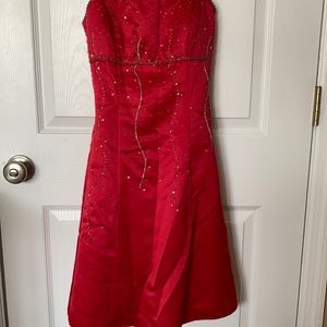 Red beaded Morgan and Co. dress